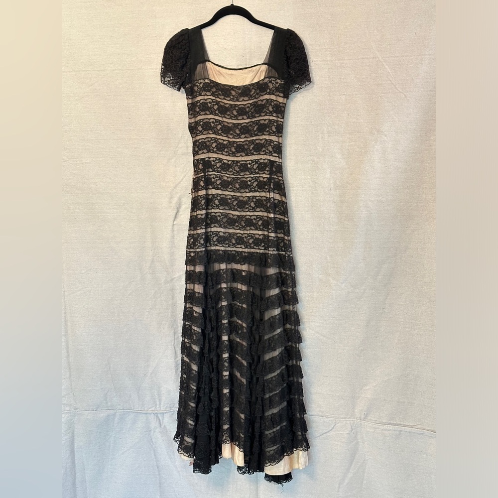 Vintage 1930's Cotillion Black Lace Maxi Dress